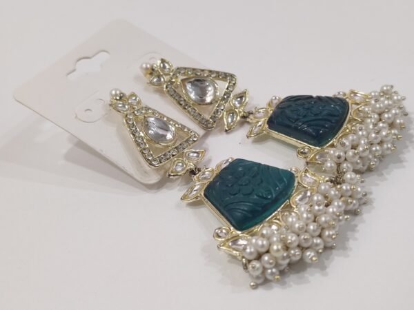 Dark Green Studded Floral Earing - Image 2