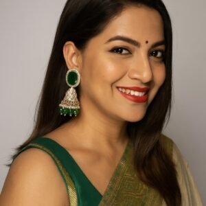Dark Green Studded Floral Earing
