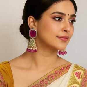Pink Studded Floral Earing
