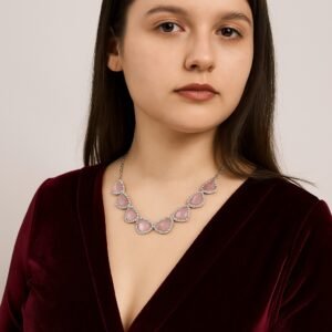 Stylish Pink Stone Necklace & Earrings Set