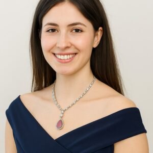 Trendy Pink Teardrop Necklace & Earrings Combo