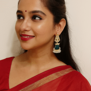 Dark Green Studded Floral Earing