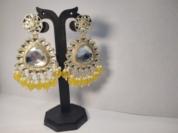 Kundan Mirror Chandbali Earrings - Image 3