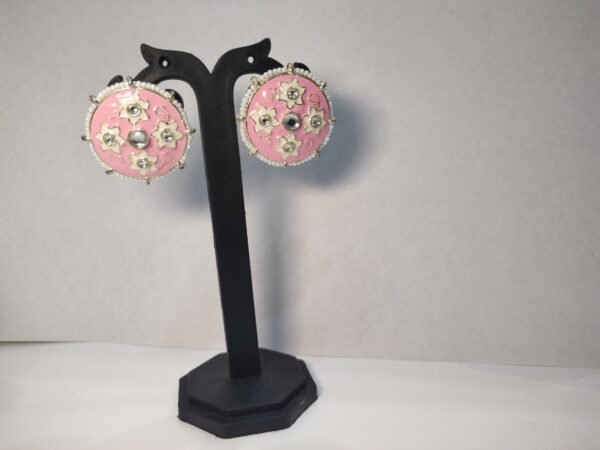 Pink Floral Statement Earrings - Image 3