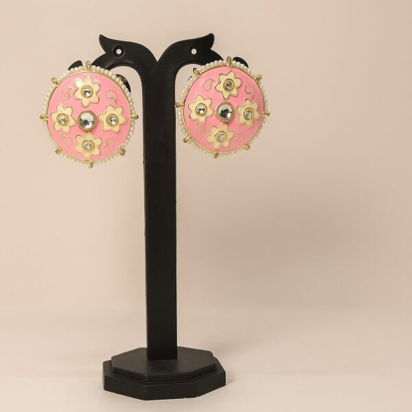 Pink Floral Statement Earrings - Image 2