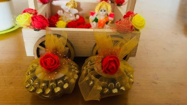 Handmade Wooden Cart with Ganesh-Lakshmi Idols & Decorative Flowers - Image 3