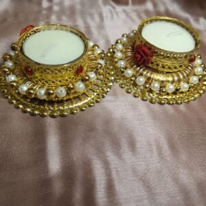 Hand Made Red White Pearls Diyas , MDF Shubh Labh Red Color Hand Painted For Diwali Laxmi Pooja