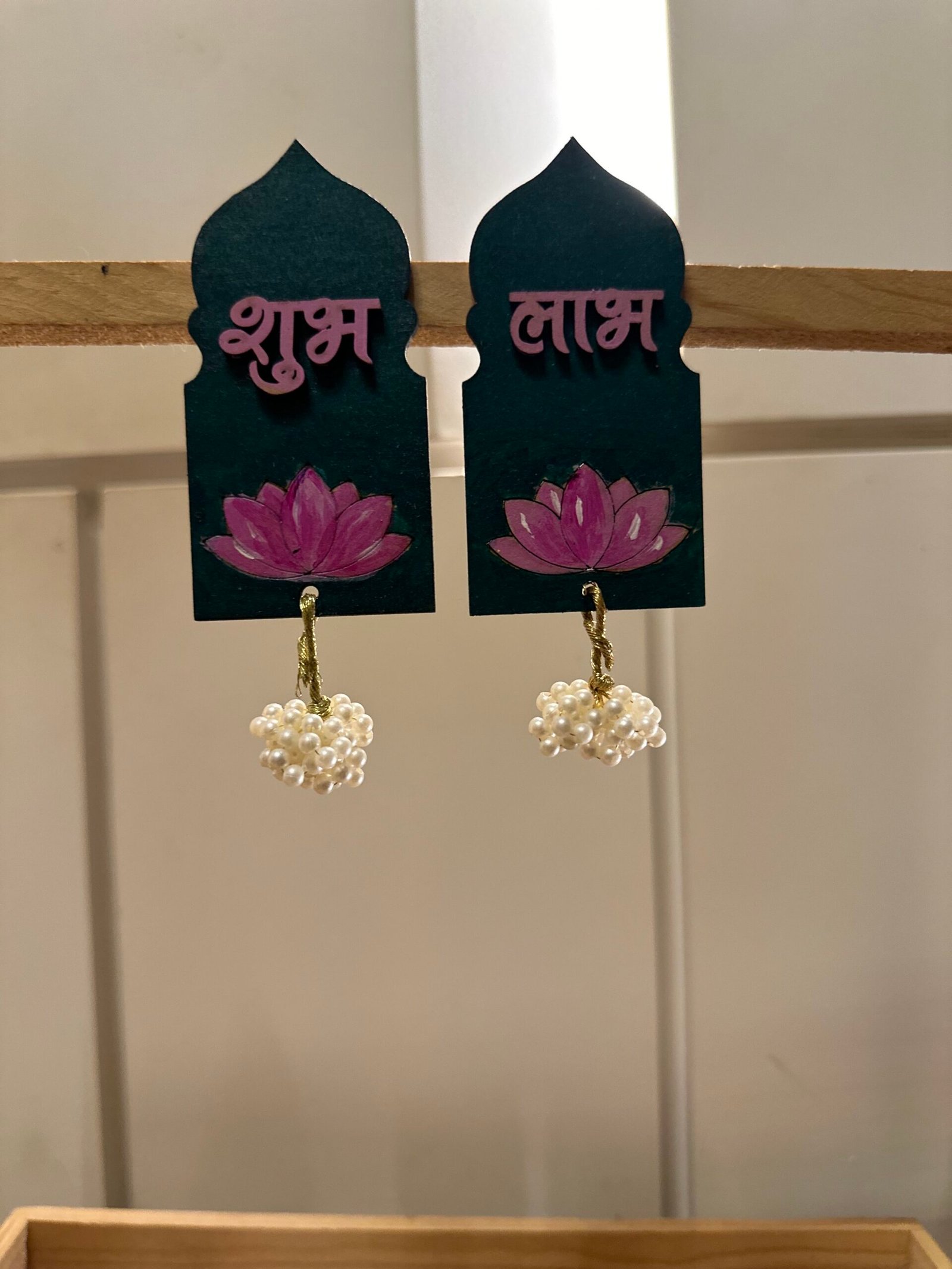 Shub Labh MDF Hand Painted With Hanging pearls with One diya | small Golden Basket ( Best Return Gift For Diwali And Pooja) me - Image 3