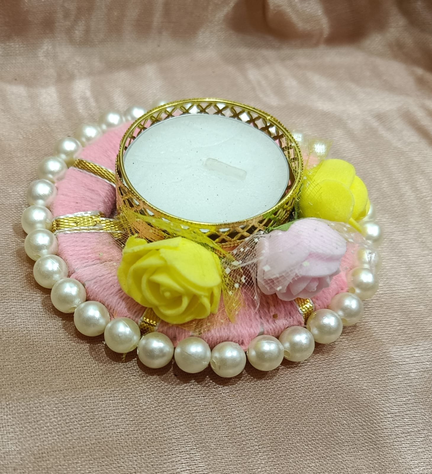 Shub Labh MDF Hand Painted With Hanging pearls with One diya | small Golden Basket ( Best Return Gift For Diwali And Pooja) me - Image 5