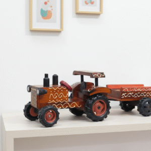 Handmade & Hand-Painted Wooden Tractor with Trolley | Decorative Toy & Showpiece