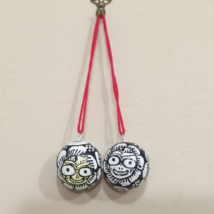 Handmade & Hand-Painted Pattachitra Painting on Betel Nut Set (Black & White Folk Art) | Jagannath Balabhadra | Devi Subhadra Art on Betel nut for Hanging Decoration | Traditional Decorative Charm