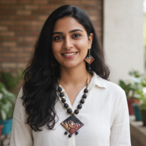 Hand-Painted Black & Golden Teracota Wooden Jewelry Set | Tribal Art Necklace & Earrings | Handmade Statement Jewelry