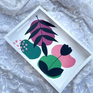 Hand-Painted Modern Floral Wooden Tray